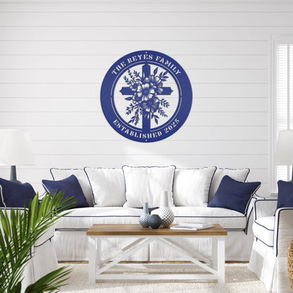 Christian Cross Wall Decor - Faith Inspired Front Door Hanger - Personalized Religious Sign - Outdoor Address Plaque - Custom Memorial Signs