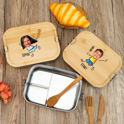 Custom Kids Photo Lunch Box, Baby Name Lunch Box, Wooden Lunch Box For Kids, Back To School Gift, Stainless Steel Lunch Box, Birthday Gift