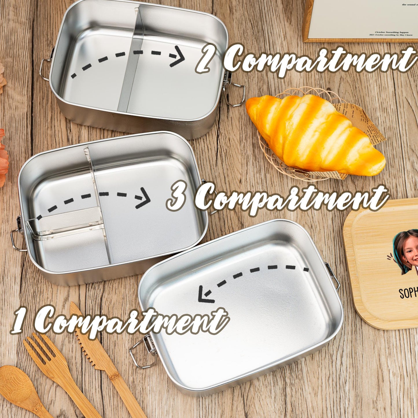 Custom Kids Photo Lunch Box, Baby Name Lunch Box, Wooden Lunch Box For Kids, Back To School Gift, Stainless Steel Lunch Box, Birthday Gift