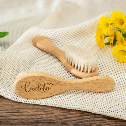 Baby Name Brush with Cute Animal,Personalized Wooden Baby Hairbrush
