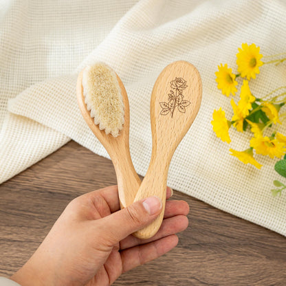 Personalized Floral Baby Hairbrush: Beech Wood & Wool Bristles