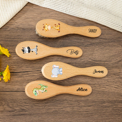 Custom Birth Flower Baby Hairbrush: Personalized Beech Wood Keepsake | EA13 | CD71