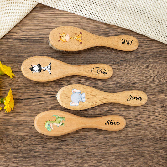 Custom Birth Flower Baby Hairbrush: Personalized Beech Wood Keepsake | EA13 | CD71