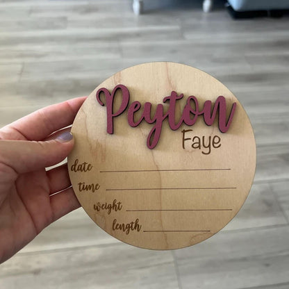 Personalized Round Wooden Baby Plaque 3D Custom Wood Baby Name Announcement Sign Birth Announcement,Baby Name Custom Sign Unique New Mom