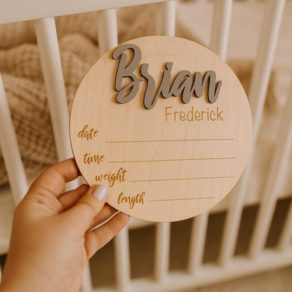 Personalized Round Wooden Baby Plaque 3D Custom Wood Baby Name Announcement Sign Birth Announcement,Baby Name Custom Sign Unique New Mom