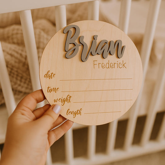 Personalized Round Wooden Baby Plaque 3D Custom Wood Baby Name Announcement Sign Birth Announcement,Baby Name Custom Sign Unique New Mom