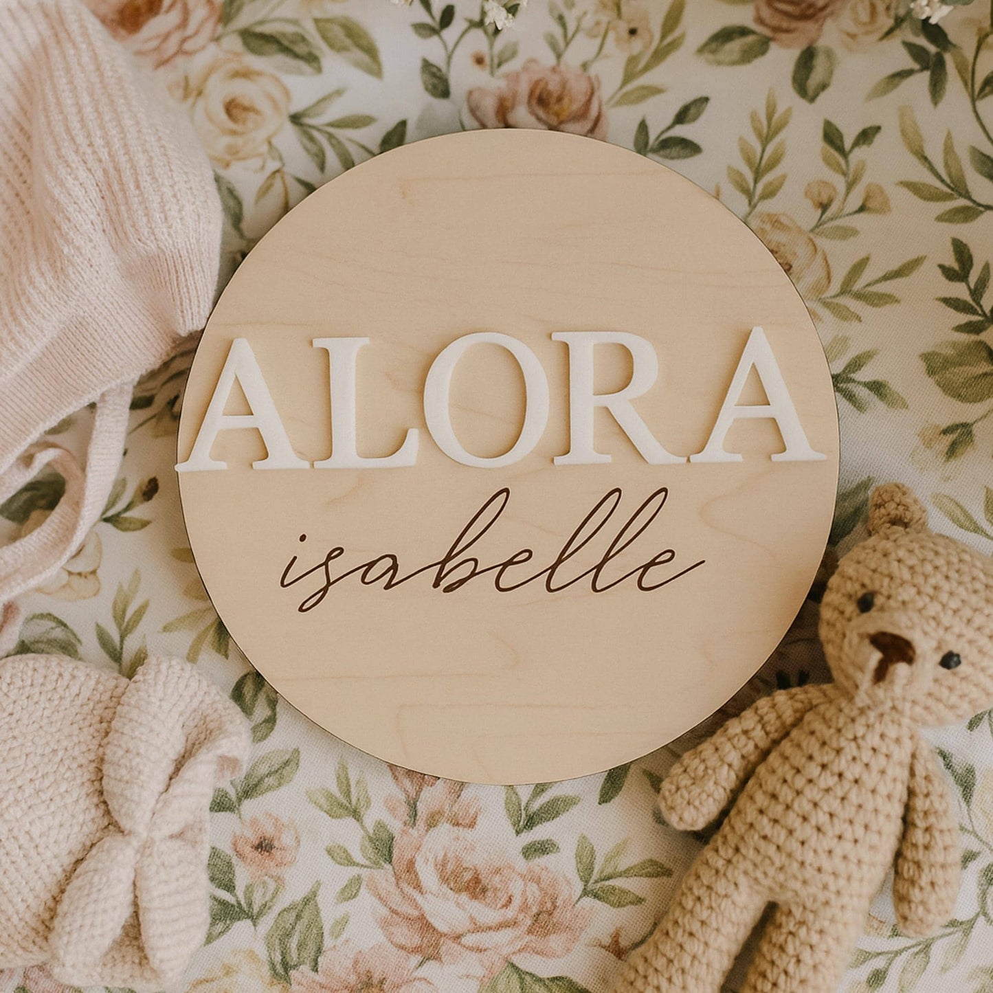 Personalized 3D baby name disc, Wooden Baby disc, baby announcement disc, wooden birth announcements, newborn photo disc