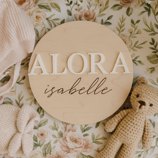 Personalized 3D baby name disc, Wooden Baby disc, baby announcement disc, wooden birth announcements, newborn photo disc