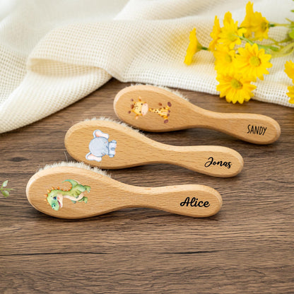 Custom Birth Flower Baby Hairbrush: Personalized Beech Wood Keepsake | EA13 | CD71