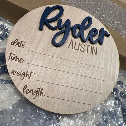 Personalized Round Wooden Baby Plaque 3D Custom Wood Baby Name Announcement Sign Birth Announcement,Baby Name Custom Sign Unique New Mom