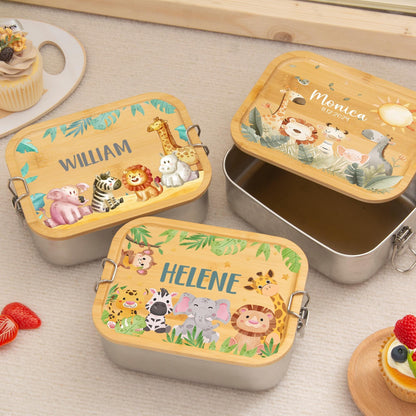 Personalized Stainless Steel Lunch Box for Children, School Picnic Snack Box, 1-3 Compartments Food Container, Kindergarten, Birthday Gifts