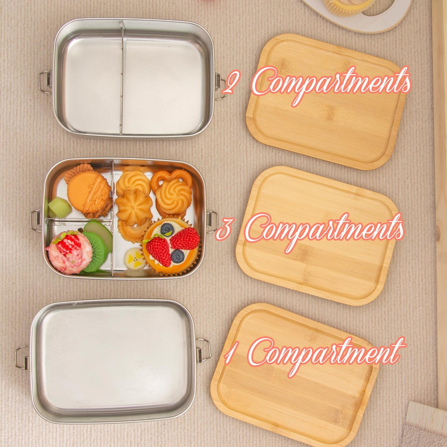 Personalized Stainless Steel Lunch Box for Children, School Picnic Snack Box, 1-3 Compartments Food Container, Kindergarten, Birthday Gifts
