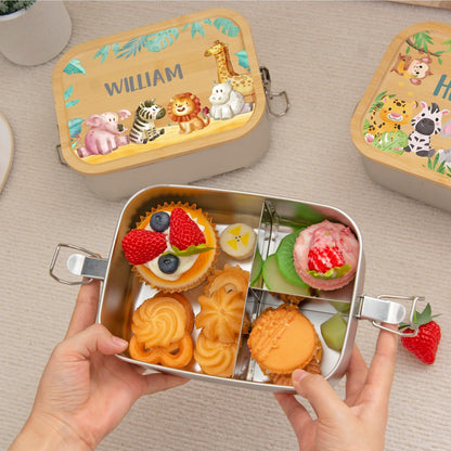 Personalized Stainless Steel Lunch Box for Children, School Picnic Snack Box, 1-3 Compartments Food Container, Kindergarten, Birthday Gifts