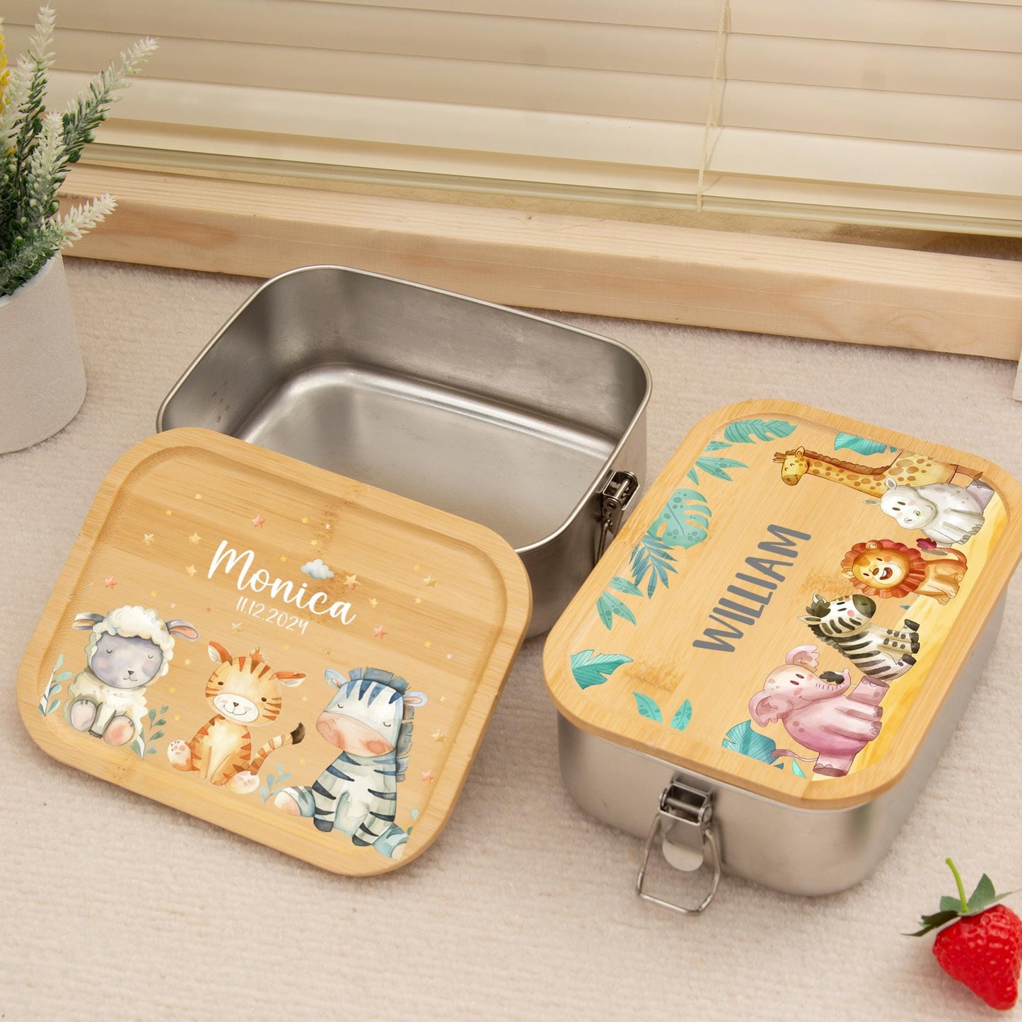 Personalized Stainless Steel Lunch Box for Children, School Picnic Snack Box, 1-3 Compartments Food Container, Kindergarten, Birthday Gifts