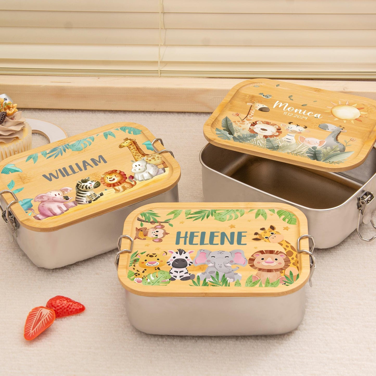 Personalized Stainless Steel Lunch Box for Children, School Picnic Snack Box, 1-3 Compartments Food Container, Kindergarten, Birthday Gifts