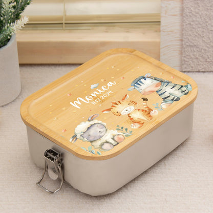 Personalized Stainless Steel Lunch Box for Children, School Picnic Snack Box, 1-3 Compartments Food Container, Kindergarten, Birthday Gifts