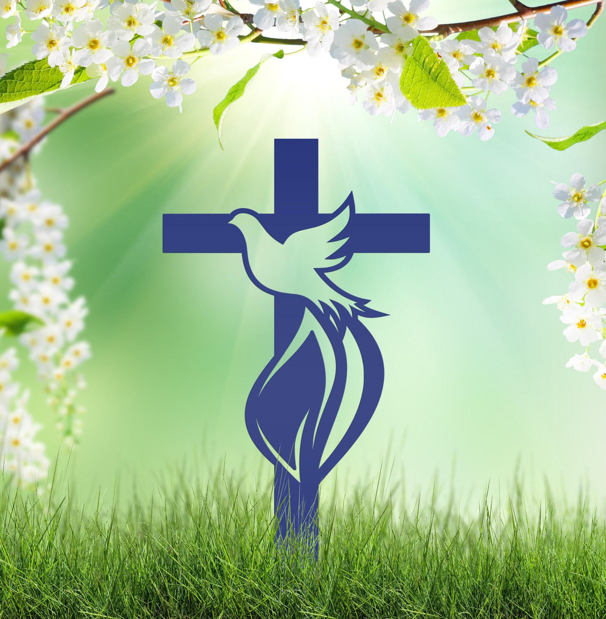 Dove Cross Metal Yard Stake - Christian/Easter Decor