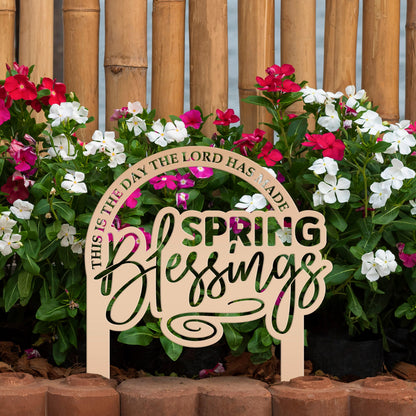 Metal Christian Spring Blessings Metal Yard Stake - Spring Decor - This is the day the Lord has made