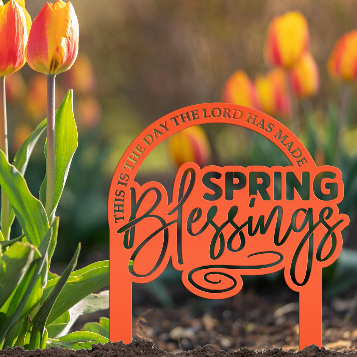 Metal Christian Spring Blessings Metal Yard Stake - Spring Decor - This is the day the Lord has made