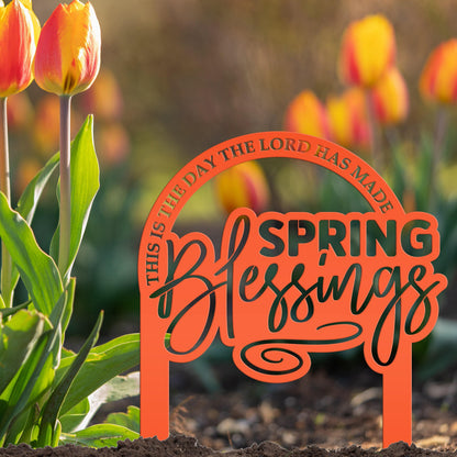 Metal Christian Spring Blessings Metal Yard Stake - Spring Decor - This is the day the Lord has made