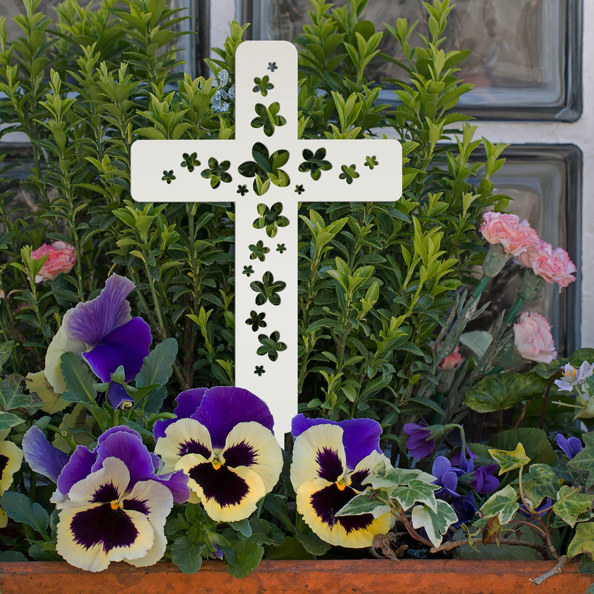 Flower Cross Metal Yard Stake - Christian/Easter Decor