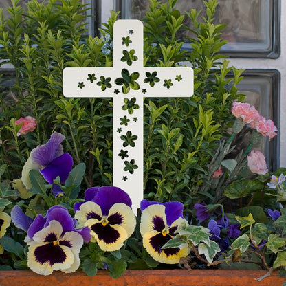 Flower Cross Metal Yard Stake - Christian/Easter Decor
