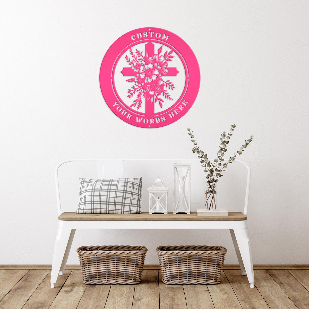 Christian Cross Wall Decor - Faith Inspired Front Door Hanger - Personalized Religious Sign - Outdoor Address Plaque - Custom Memorial Signs