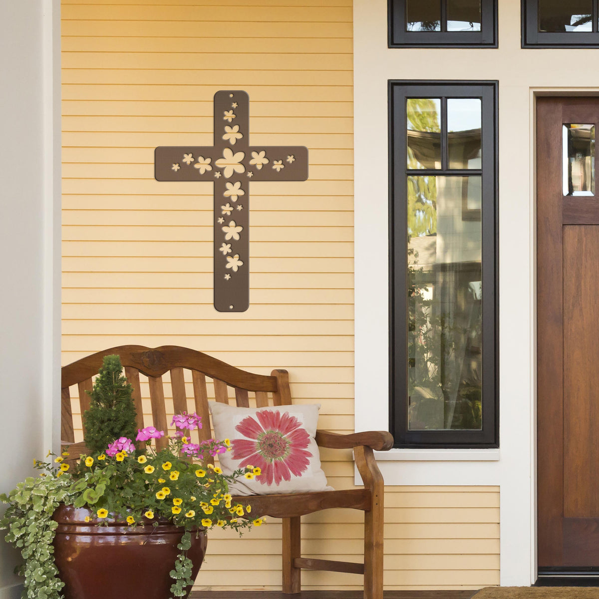 Flower Metal Cross Sign
