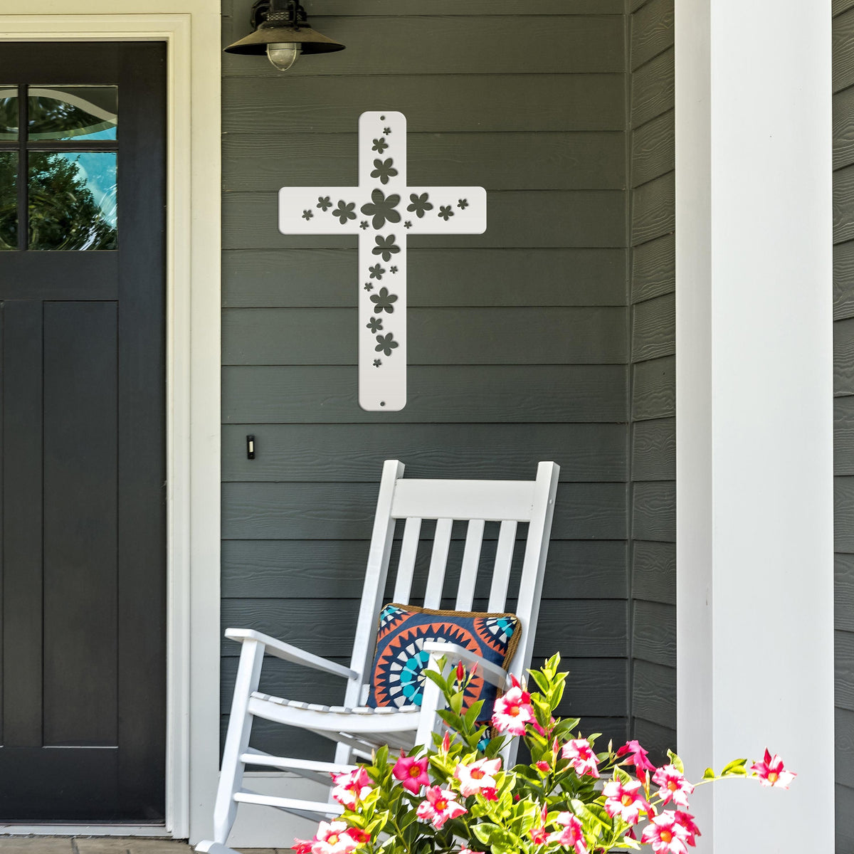 Flower Metal Cross Sign