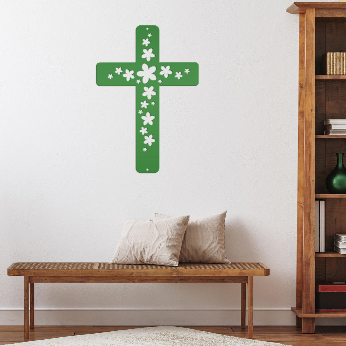 Flower Metal Cross Sign