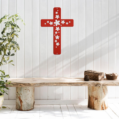 Flower Metal Cross Sign