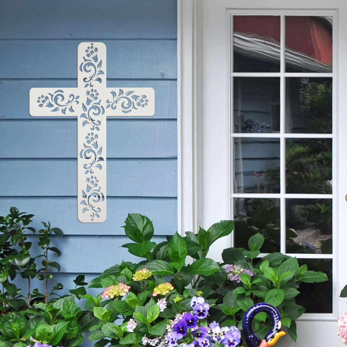 Christian Wall Decor, Metal Cross With Flowered Vines Design, Great