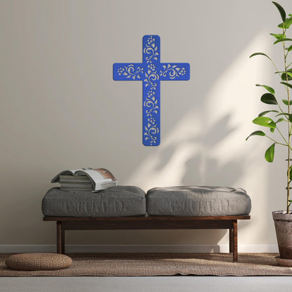 Christian Wall Decor, Metal Cross With Flowered Vines Design, Great