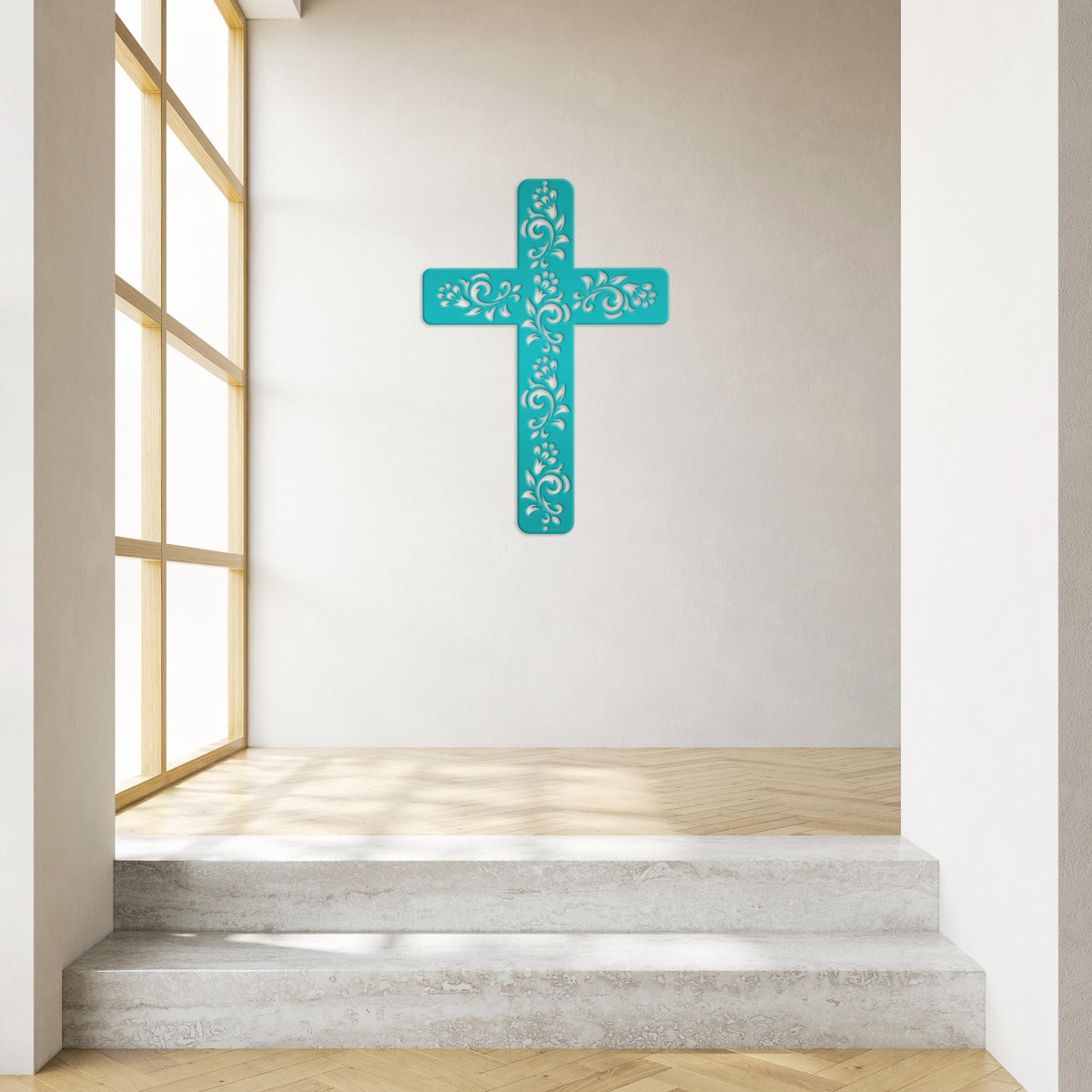 Christian Wall Decor, Metal Cross With Flowered Vines Design, Great