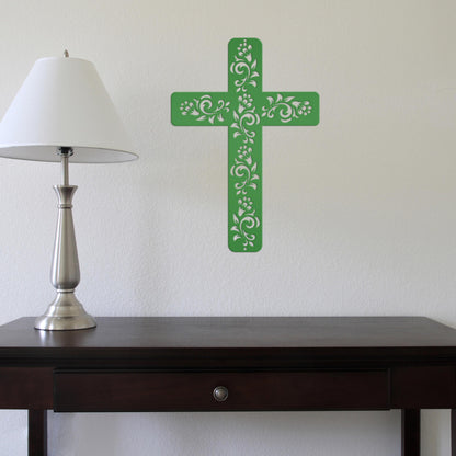 Christian Wall Decor, Metal Cross With Flowered Vines Design, Great
