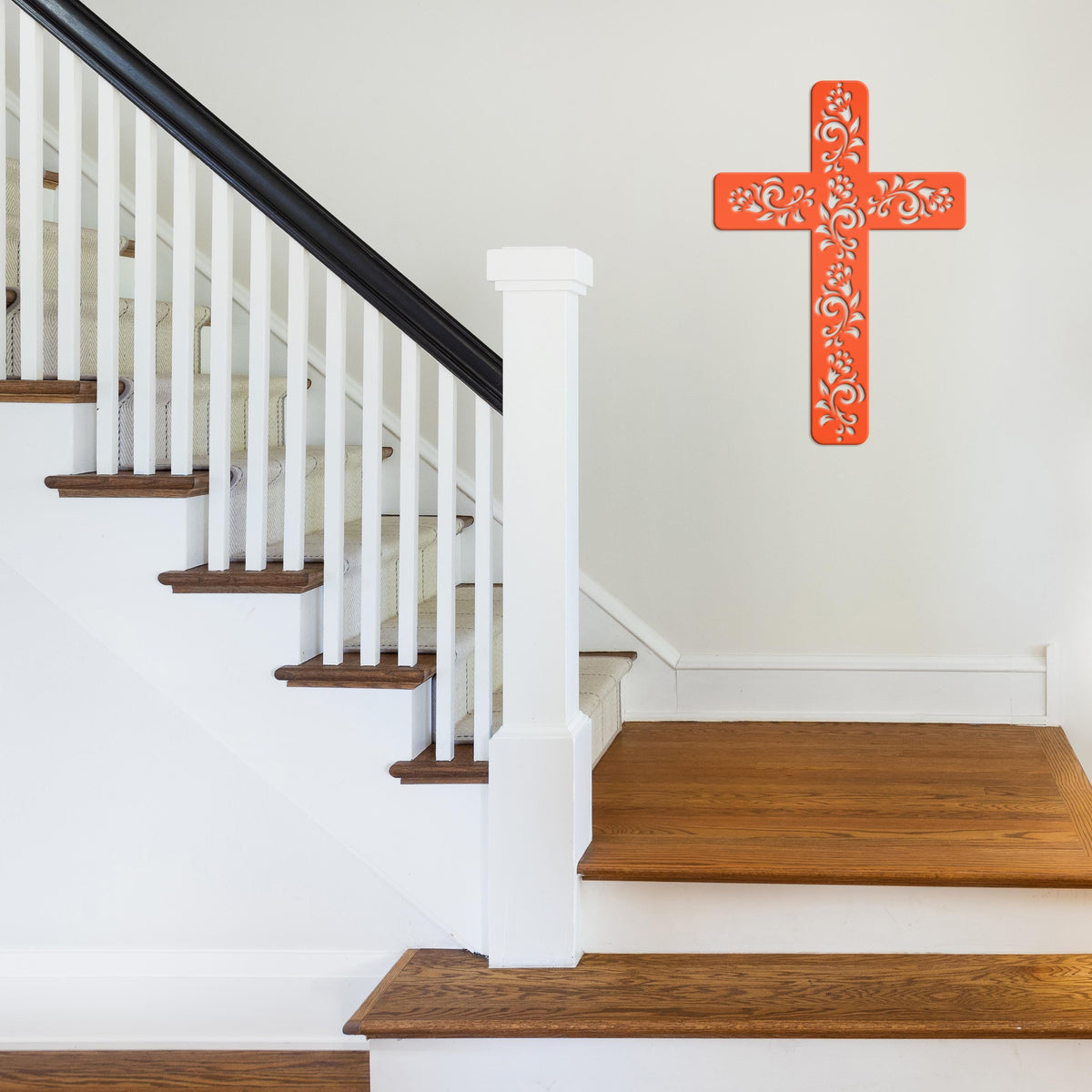 Christian Wall Decor, Metal Cross With Flowered Vines Design, Great