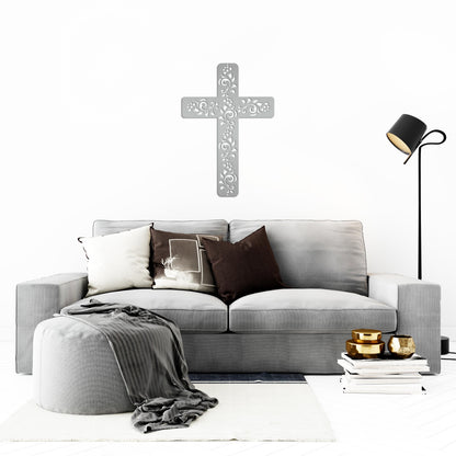 Christian Wall Decor, Metal Cross With Flowered Vines Design, Great