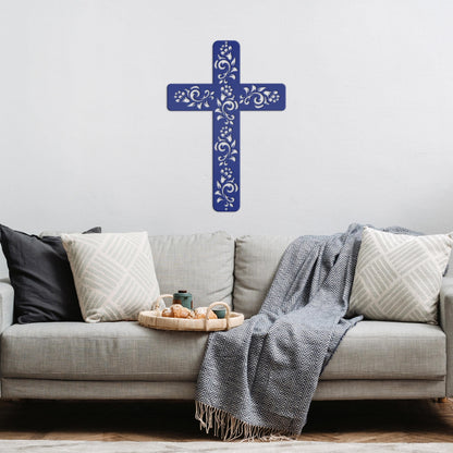 Christian Wall Decor, Metal Cross With Flowered Vines Design, Great