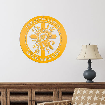 Christian Cross Wall Decor - Faith Inspired Front Door Hanger - Personalized Religious Sign - Outdoor Address Plaque - Custom Memorial Signs