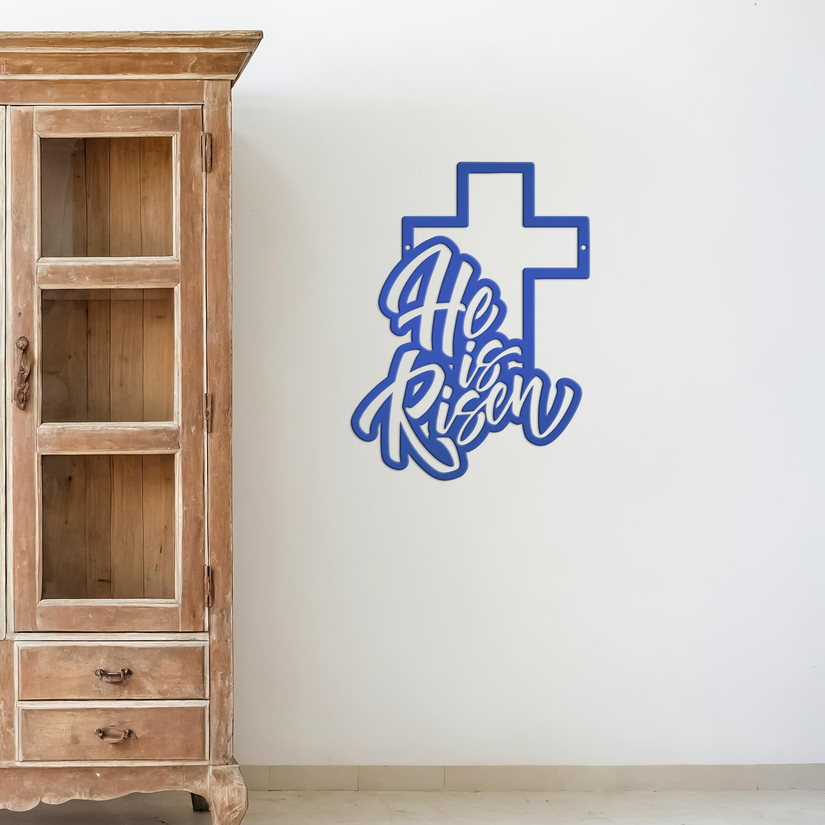 Easter Home Decor - He is Risen Cross Metal Sign - Christian Wall Art - Unique Holiday Decoration - Outdoor Spring Signs - Cute Easter Gift