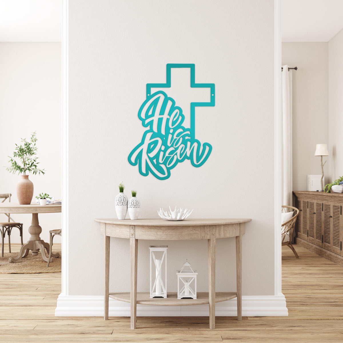 Easter Home Decor - He is Risen Cross Metal Sign - Christian Wall Art - Unique Holiday Decoration - Outdoor Spring Signs - Cute Easter Gift