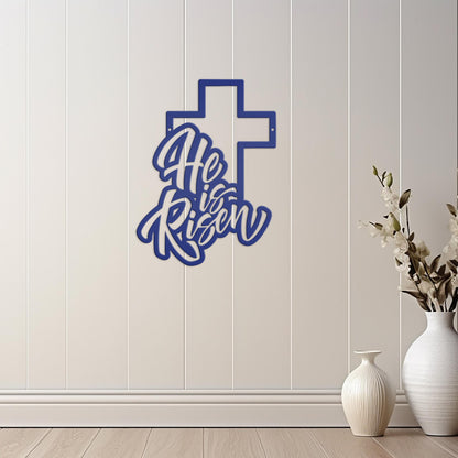 Easter Home Decor - He is Risen Cross Metal Sign - Christian Wall Art - Unique Holiday Decoration - Outdoor Spring Signs - Cute Easter Gift
