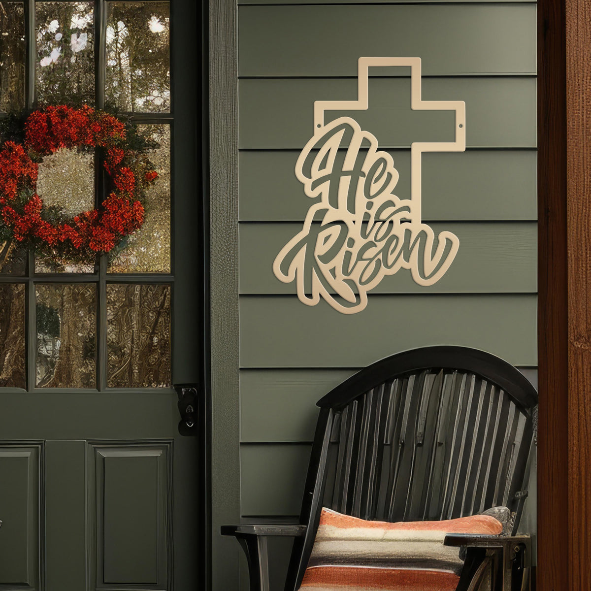 Easter Home Decor - He is Risen Cross Metal Sign - Christian Wall Art - Unique Holiday Decoration - Outdoor Spring Signs - Cute Easter Gift