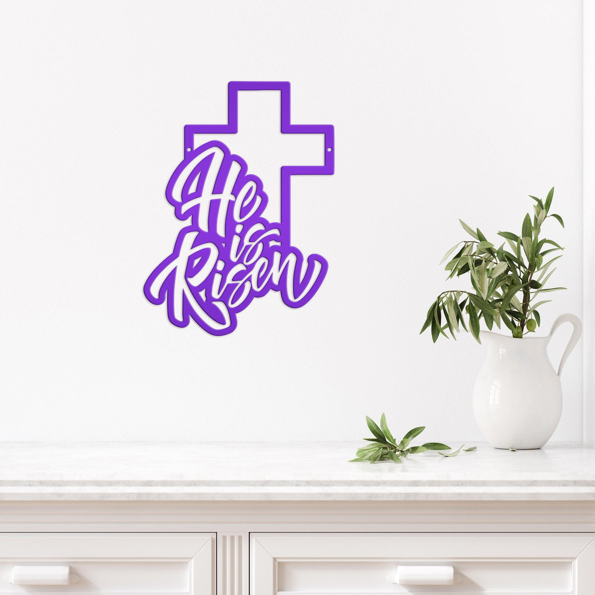 Easter Home Decor - He is Risen Cross Metal Sign - Christian Wall Art - Unique Holiday Decoration - Outdoor Spring Signs - Cute Easter Gift