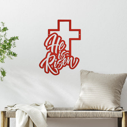 Easter Home Decor - He is Risen Cross Metal Sign - Christian Wall Art - Unique Holiday Decoration - Outdoor Spring Signs - Cute Easter Gift
