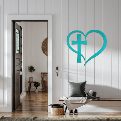 Heart with Cross Metal Sign-Christian Wall Art-Home Decor