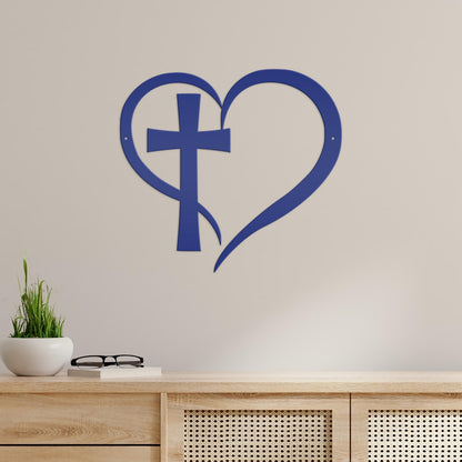Heart with Cross Metal Sign-Christian Wall Art-Home Decor