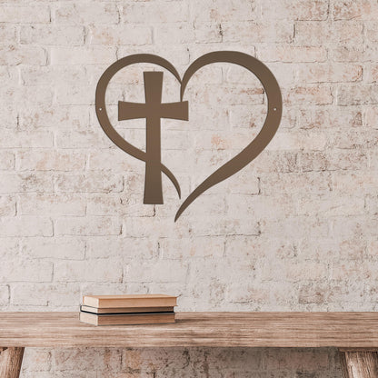 Heart with Cross Metal Sign-Christian Wall Art-Home Decor