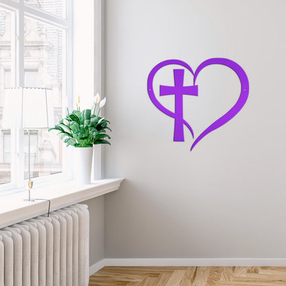 Heart with Cross Metal Sign-Christian Wall Art-Home Decor