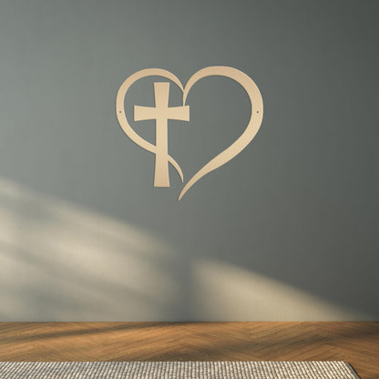 Heart with Cross Metal Sign-Christian Wall Art-Home Decor